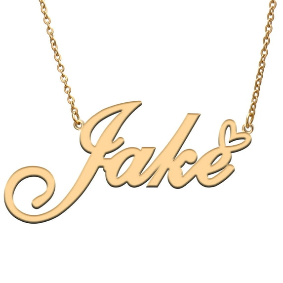 Jake Custom Name Necklace Customized Personalized Plated Name Necklace for Mother Daughter Friendship Women Valentine's Day Christmas Birthday New Year Gold