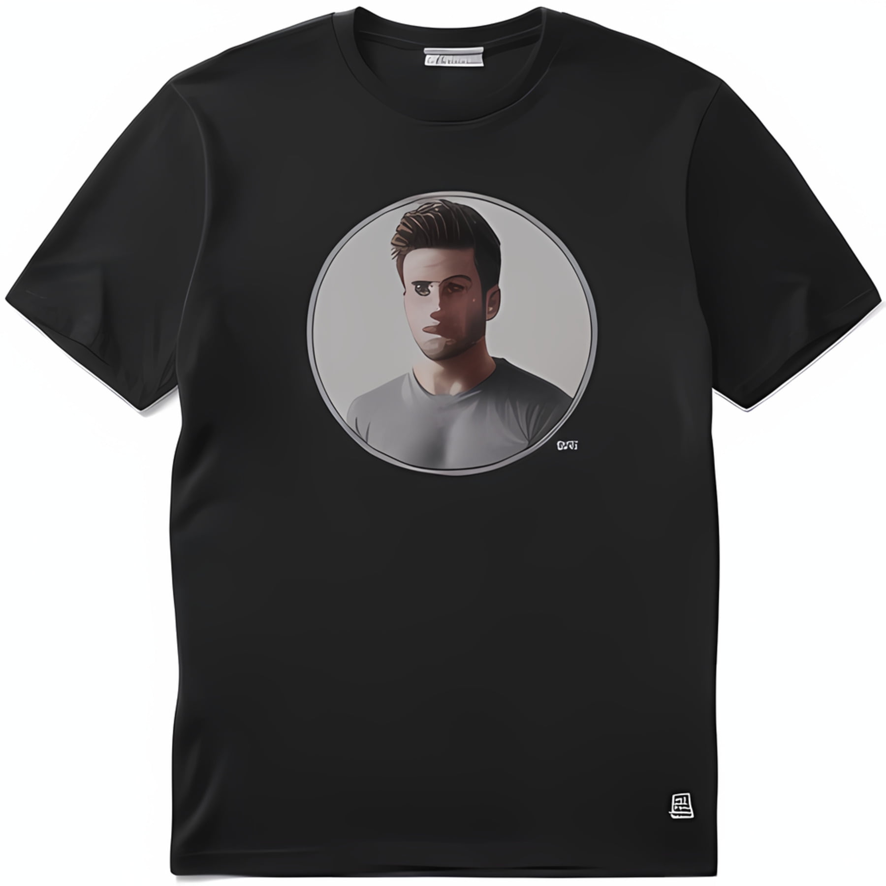 Jake Gyllenhaal Face Print TShirt Photo WhiteCircular Logo Black TShirt