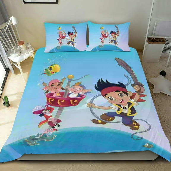Jake and the Never Land Pirates-themed Bed Sheet Set Three Piece Set Comfortable And Skin Friendly Unique Design Home Decor Gifts For Family Friends fans54''x79''135*200cm