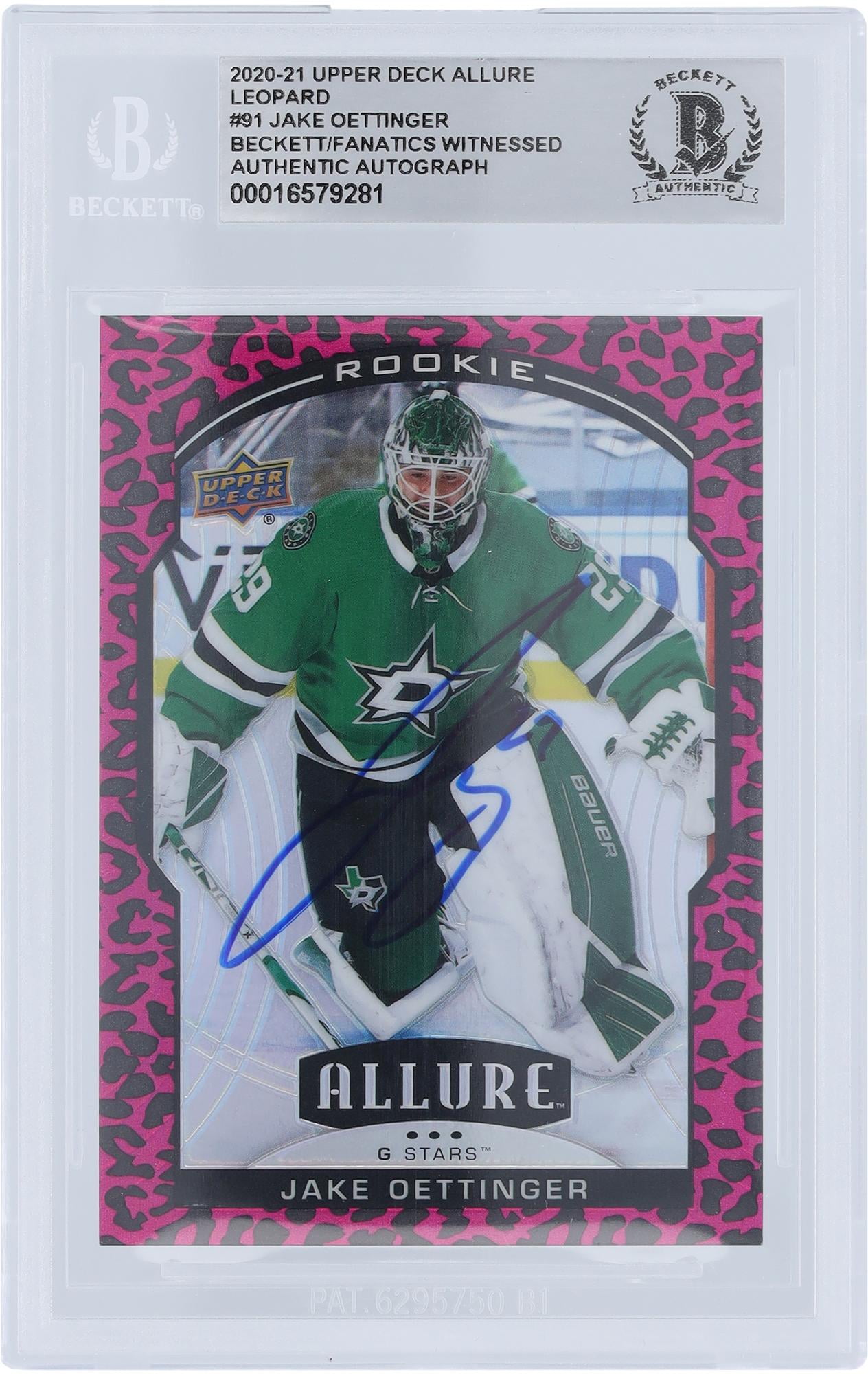 Jake Oettinger Dallas Stars Autographed 2020-21 Upper Deck Allure Leopard Case Hit #91 Beckett Fanatics Witnessed Authenticated Rookie Card - Fanatics Authentic Certified