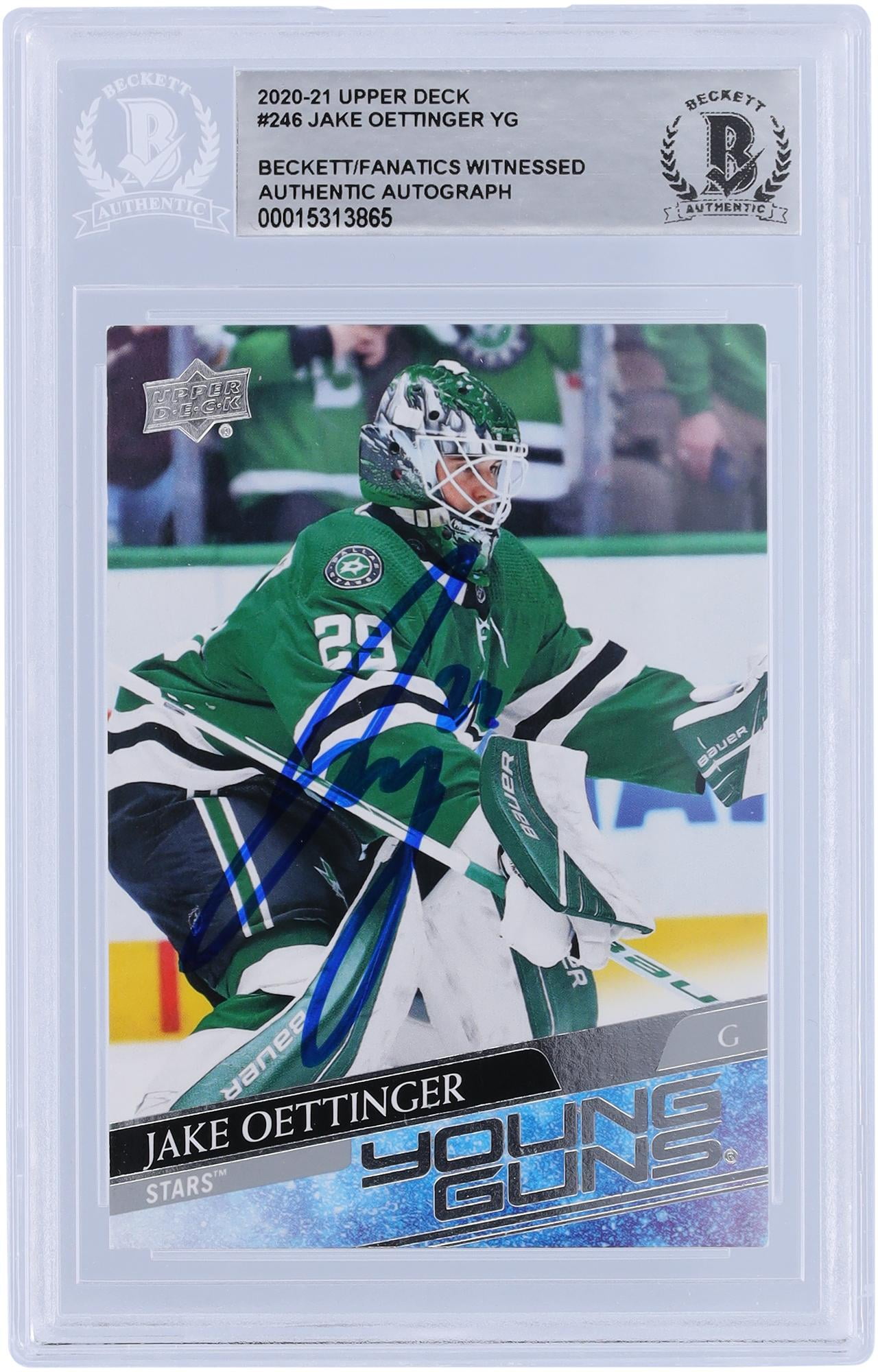 Jake Oettinger Dallas Stars Autographed 2020-21 Upper Deck Series 1 Young Guns #246 Beckett Fanatics Witnessed Authenticated Rookie Card - Fanatics Authentic Certified