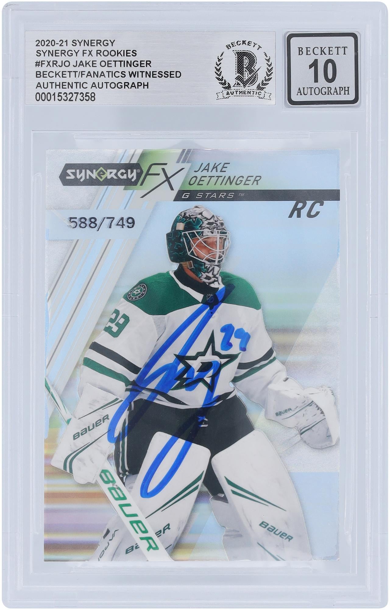 Jake Oettinger Dallas Stars Autographed 2020-21 Upper Deck Synergy FX Rookies #FXR-JO #/749 Beckett Fanatics Witnessed Authenticated 10 Rookie Card - Fanatics Authentic Certified