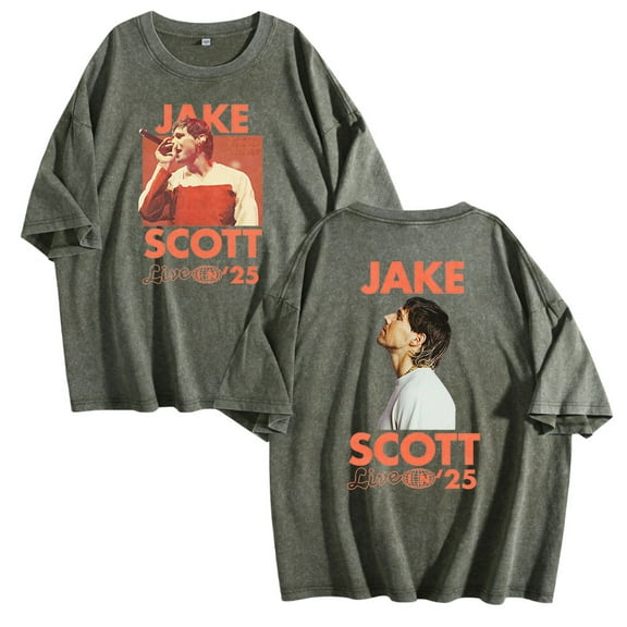 Jake Scott On Tour Live In 2025 Washed Cotton Tshirt Hip Hop Style Short Sleeve Tees