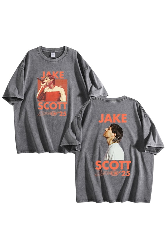 Jake Scott On Tour Live In 2025 Washed Cotton Tshirt Hip Hop Style Short Sleeve Tees