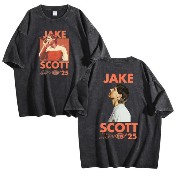 Jake Scott On Tour Live In 2025 Washed Cotton Tshirt Hip Hop Style Short Sleeve Tees