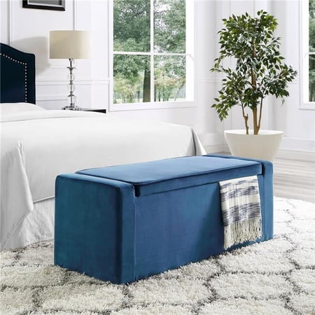 Posh Living Jake Velvet Upholstered Bench with Shoe Storage in Blue