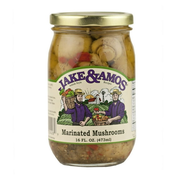 Jake and Amos Marinated Mushrooms, 16 Oz. Jar (Pack of Six Jars)