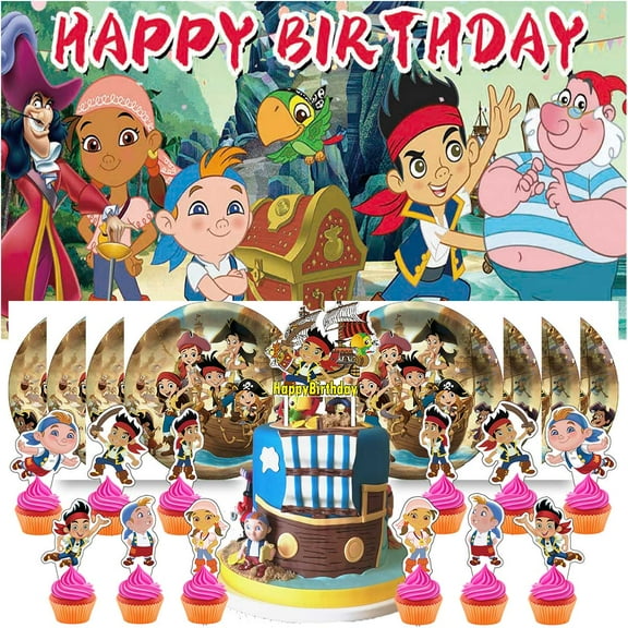 Jake and the Never Land Pirates Birthday Supplies Plates Decorations Decor Backdrop Banner Cake Topper Fans