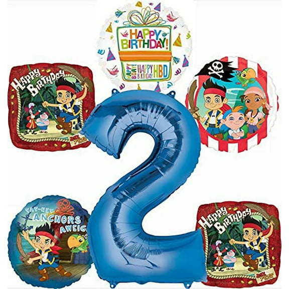 Jake and the Neverland Pirates Party Supplies 2nd Birthday Balloon Bouquet Decorations 6pc set