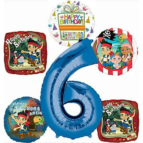 Jake and the Neverland Pirates Party Supplies 6th Birthday Balloon Bouquet Decorations 6pc set
