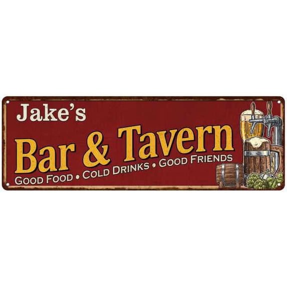 Jake's Bar and Tavern Red Chic Sign Man Cave Decor Gift 6x18 106180002068