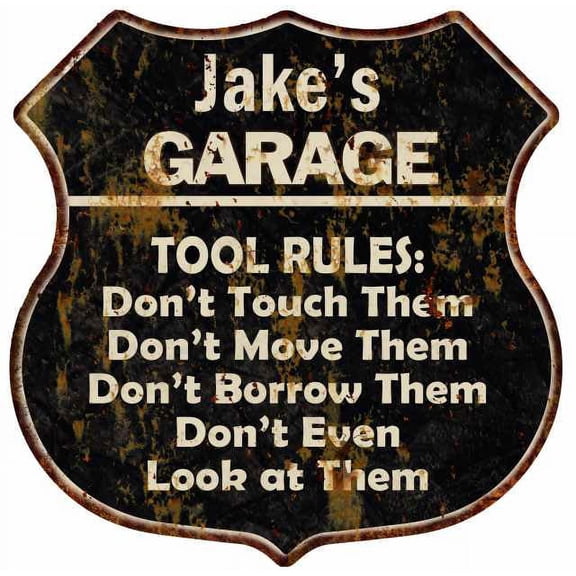 Jake's Garage Tool Rules Sign Shield Metal Gift 211110003069