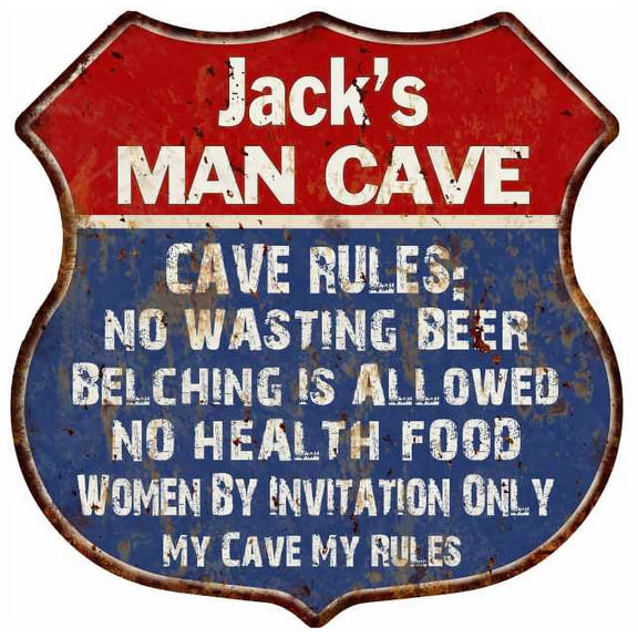 Jake's Man Cave Rules Sign Shield Metal Gift 211110023069