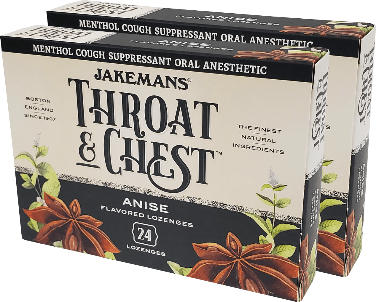 Jakemans Anise Throat and Chest Lozenge Cough Drop Box, 2 Boxes of 24 Lozenges