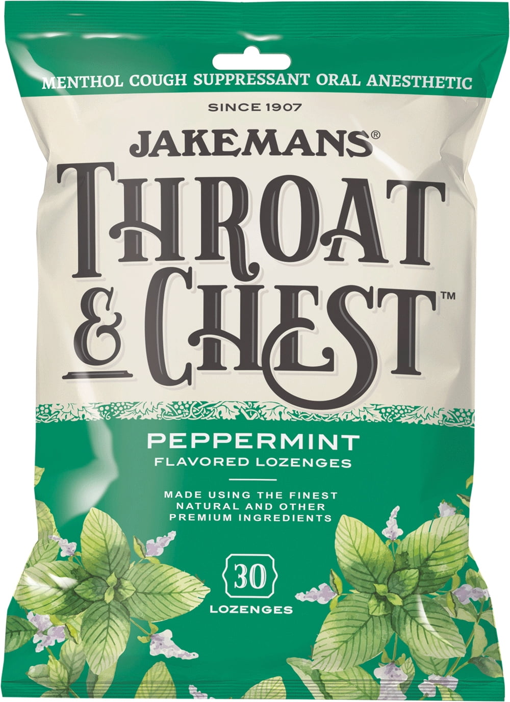 Jakemans - Throat & Chest Menthol Cough Suppressant Peppermint - 30 Lozenges