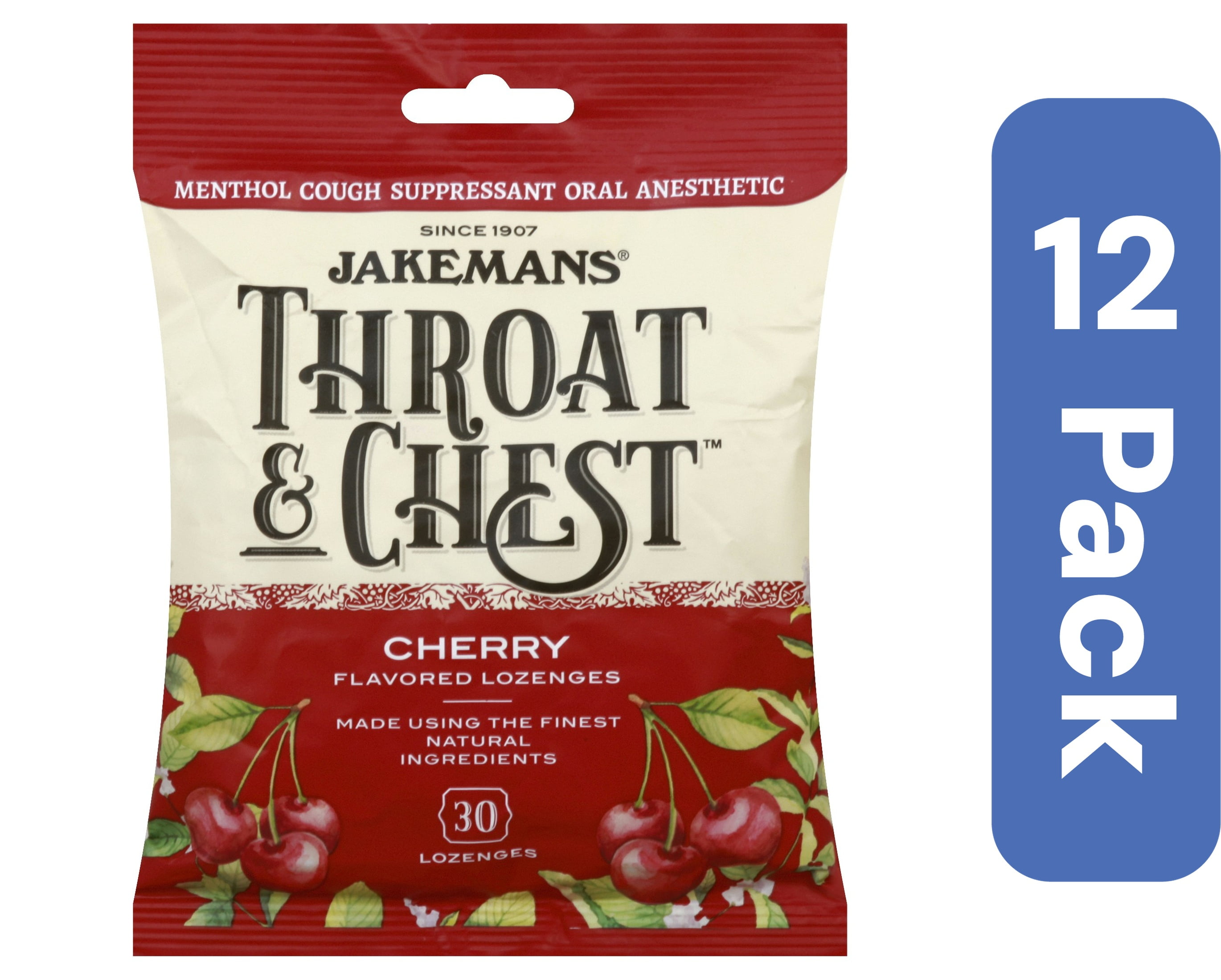Jakemans Throat & Chest Menthol Cherry Lozenges 30 Pack (Pack Of 12)