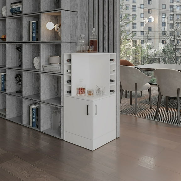 TUHOME Jakes 42" Tall Corner Bar Cabinet with Eight Wine Bottle Cubbies, Double-Door