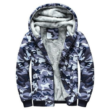 Jakets for Men Hooded Fleece Pullover Warm Winter Fuzzy Sherpa Lined Camouflage Jackets Coat