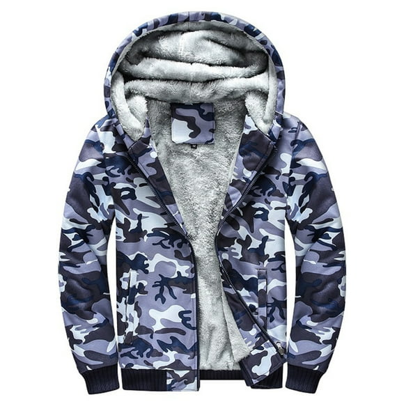 Jakets for Men Hooded Fleece Pullover Warm Winter Fuzzy Sherpa Lined Camouflage Jackets Coat