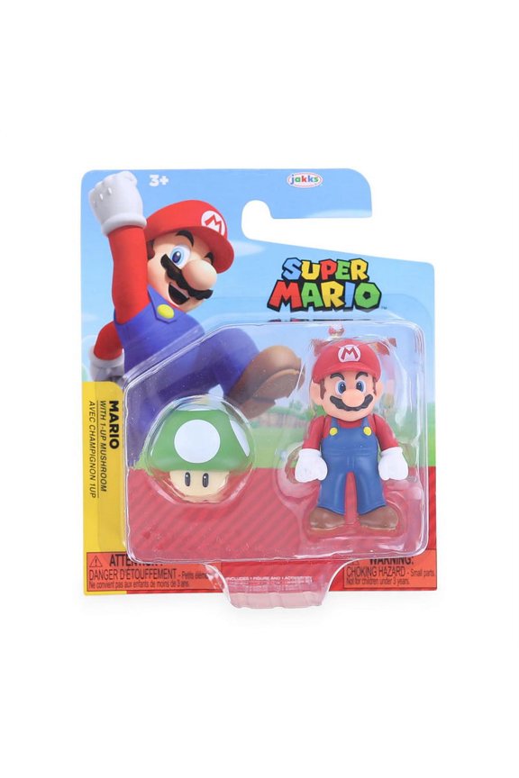 Jakks Pacific JKP-40529-C Super Mario World of Nintendo 2.5 Inch Figure | Mario with 1-Up Mushroom