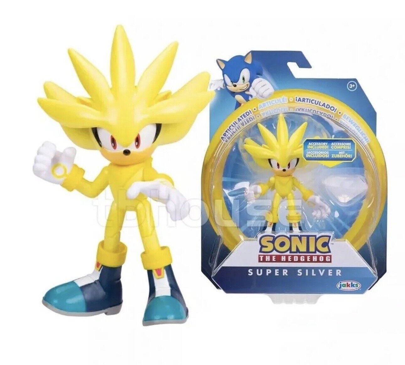 Jakks Pacific Sonic the Hedgehog Super Silver with White Emerald Action ...