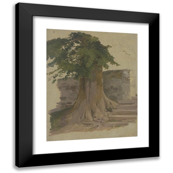 Jakob Becker 12x14 Black Modern Framed Museum Art Print Titled - Old Tree on a Piece of Wall