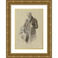 thumbnail image 1 of Jakob Becker 18x24 Gold Ornate Framed and Double Matted Museum Art Print Titled - Bearded Man with a Hat and Coat Over His Arm, a Rod in the Left, 1 of 4