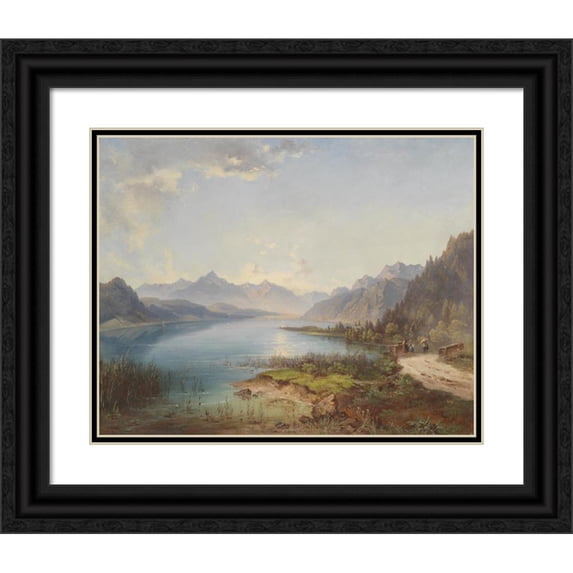 Jakob Canciani 18x15 Black Ornate Wood Framed Double Matted Museum Art Print Titled - Game on Lake Millstatt