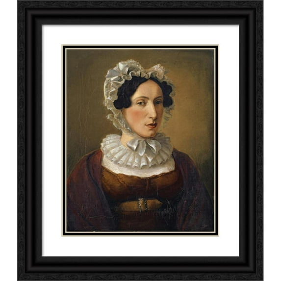 Jakob Christoph Miville 12x14 Black Ornate Wood Framed Double Matted Museum Art Print Titled: Portrait of the Artist's Sister-In-Law, Salome Miville-Keller (1824)