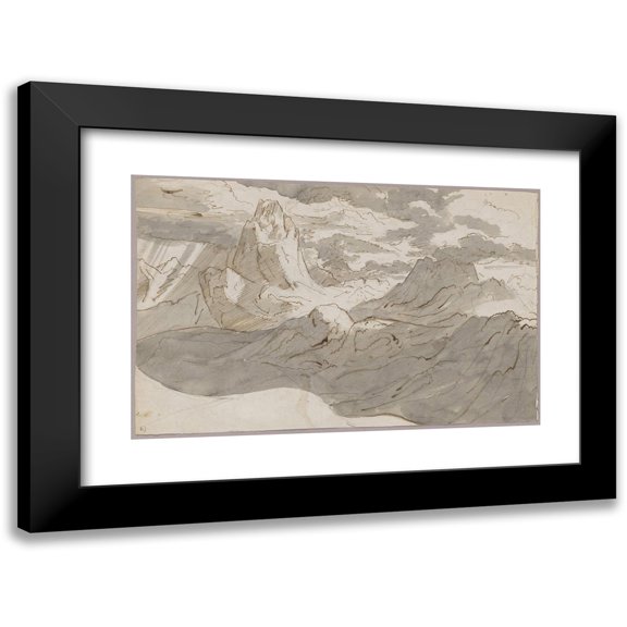 Jakob Christoph Miville 14x11 Black Modern Framed Museum Art Print Titled - High Mountain Landscape with Clouds (1807-1809)