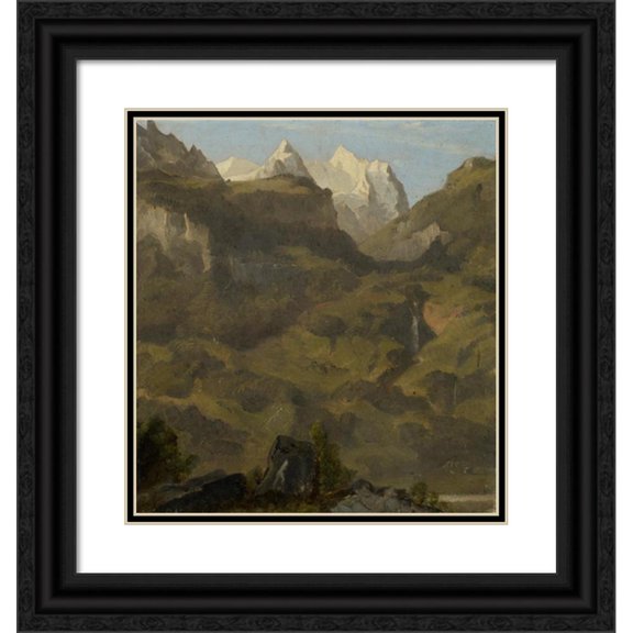 Jakob Christoph Miville 15x16 Black Ornate Wood Framed Double Matted Museum Art Print Titled - Reichenbach Falls and the Wetterhorn
