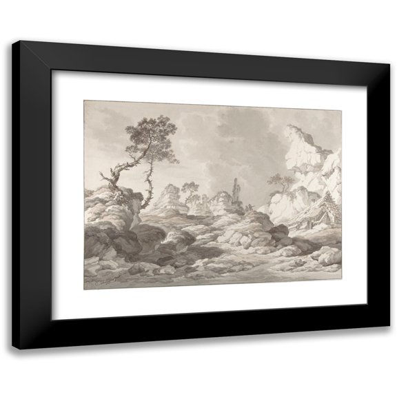 Jakob Matthias Schmutzer 14x11 Black Modern Framed Museum Art Print Titled - Landscape with a Ruin Near Modling (1796)