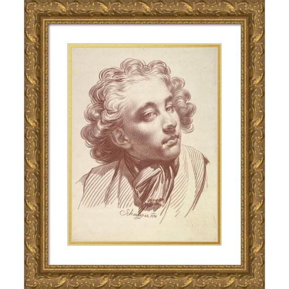 Jakob Matthias Schmutzer 15x18 Gold Ornate Wood Frame and Double Matted Museum Art Print Titled - Head of a Young Man Looking Right (1774)