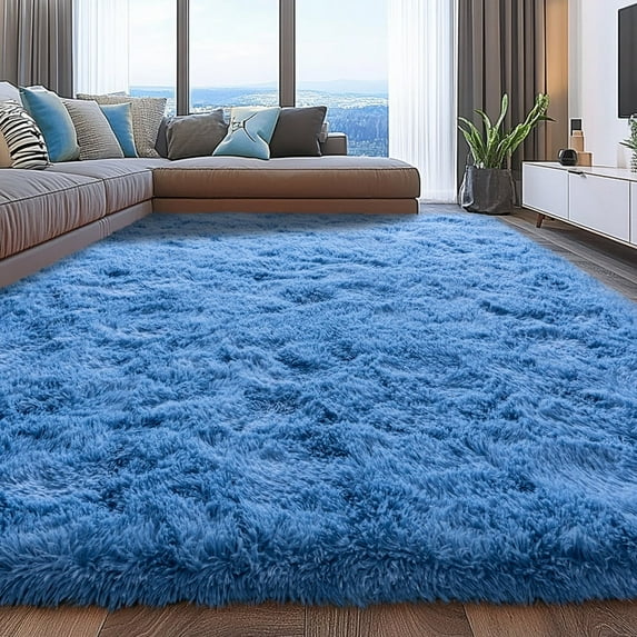 Jakolive 4x6 Feet Haze Blue Plush Shag Rug, Soft Cozy Fuzzy Carpet with Enhanced Non-Slip Backing, Great for Bedroom, Living Room, Kids' Room, Boys' Room, Nursery, Teen Dorm - Stylish Home Decor