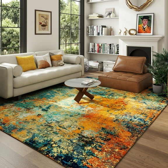 Jakolive 5'×7' Retro Inspired Indoor Area Rug, Non Slip, Machine Washable, Low Pile Printed Style Perfect for Living Room, Bedroom, Dining Room & Home Office