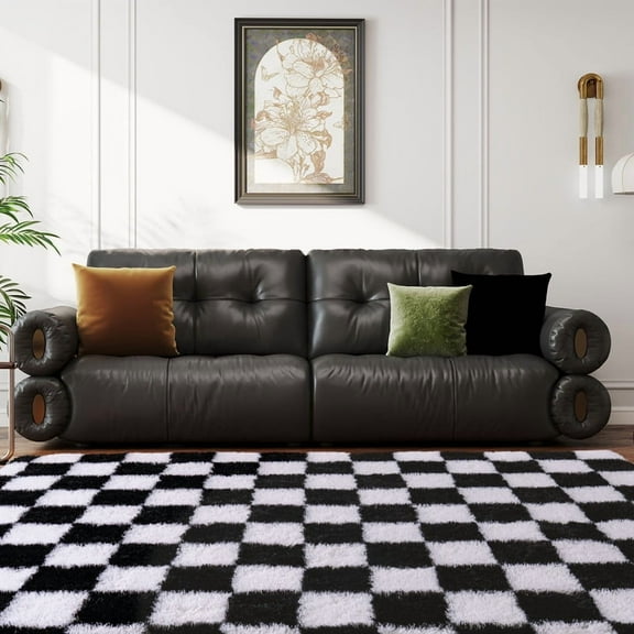 Jakolive Black and white Checkered Rug (5x7ft) – Thick Fluffy Plaid Carpet, Anti-Slip for Bedroom, Living Room, Nursery, Dorm & Girls’ Room, Warm Indoor Floor Mat