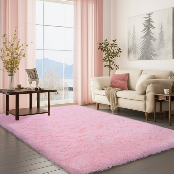 Jakolive Fluffy Fuzzy Shaggy Area Rug,4x6 Modern Indoor Carpet for Living Room and Bedroom, Soft Underfoot with Non-Slip Backing,Durable and Easy to Maintain,Pink