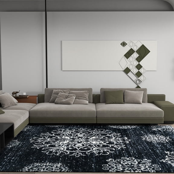 Jakolive Modern Area Rug 5x7ft, Subtle Botanical Motifs in Modern Style, Stain-Resistant Surface & Non-Slip Base, Great for Bedroom, Living Room & Guest Room