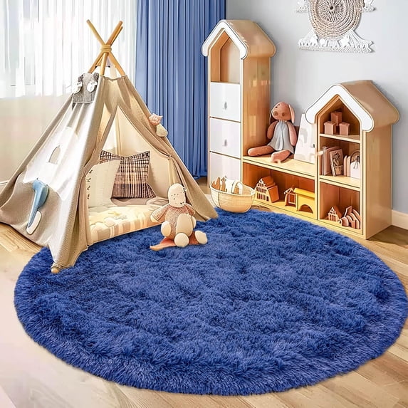 Jakolive Sand Green 5'x5' Plush Round Area Rug, Fluffy Shaggy Princess Castle Print, Adorable Carpet, for Girls' Kids Room, Living Area