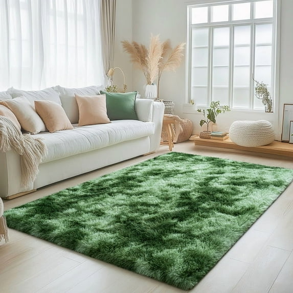 Jakolive Super Soft Tie-dye Dark Green Rug, 5x7 ,Anti-Skid Plush Floor Carpet Designed for Bedroom, Living Room. Durable, Cozy Underfoot, and Perfect for Adding a Touch of Sweet Style to Bedrooms