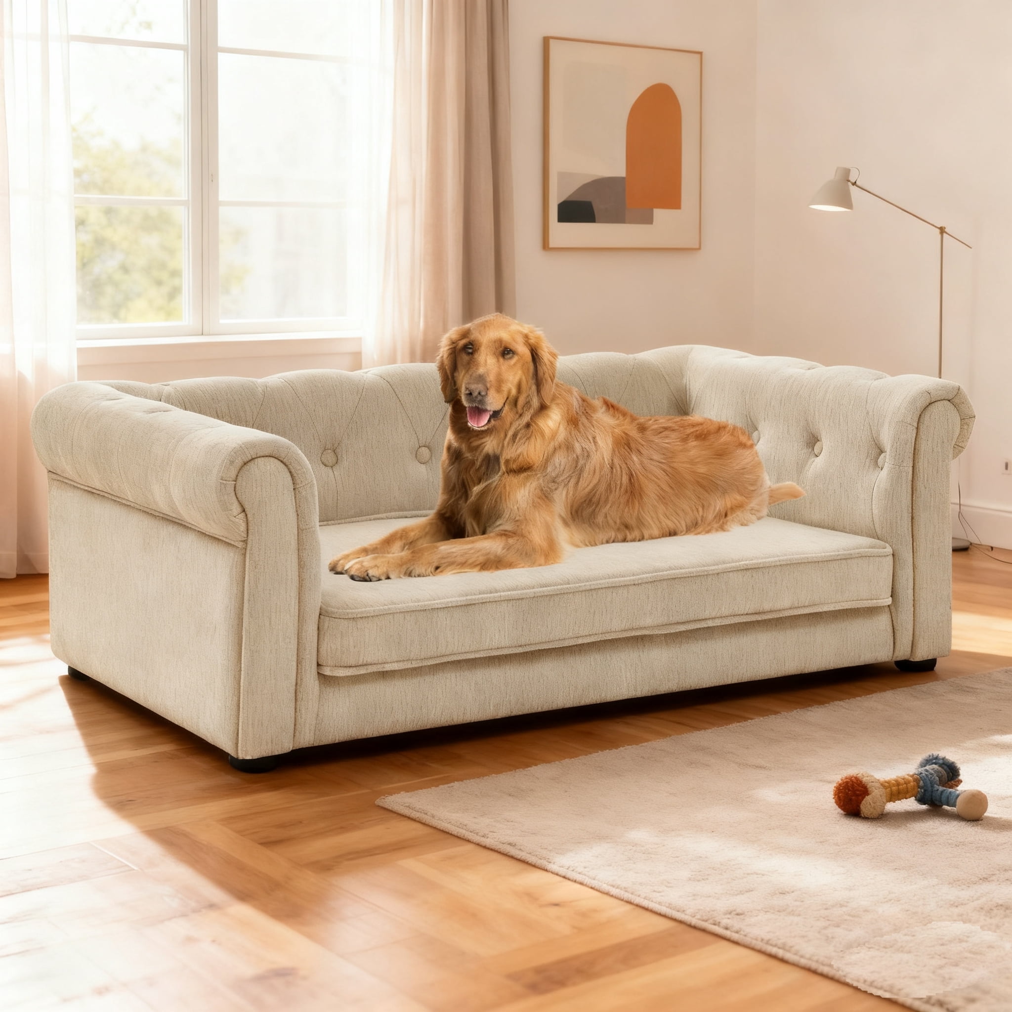 Jakoola 38.9"Large Dog Sofa, Big Pet Bed Couch for Medium and Large Dogs, 28.3" Seat Width, Beige