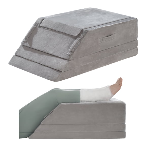Jakoola 4-Layer Detachable Adjustable Leg Elevation Pillow, Wedge Pillow for Post Surgery Recovery, Swelling Relief, Pain Relief, Blood Circulation, Sleeping & Daily Rest, Grey Velvet