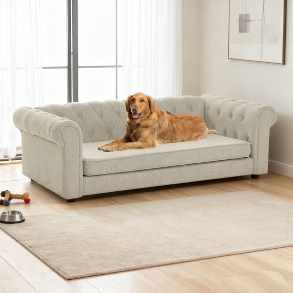 Jakoola 55" Extra-Large Dog Sofa, Big Pet Bed Couch for Medium and Large Dogs, 43" Seat Width, Beige
