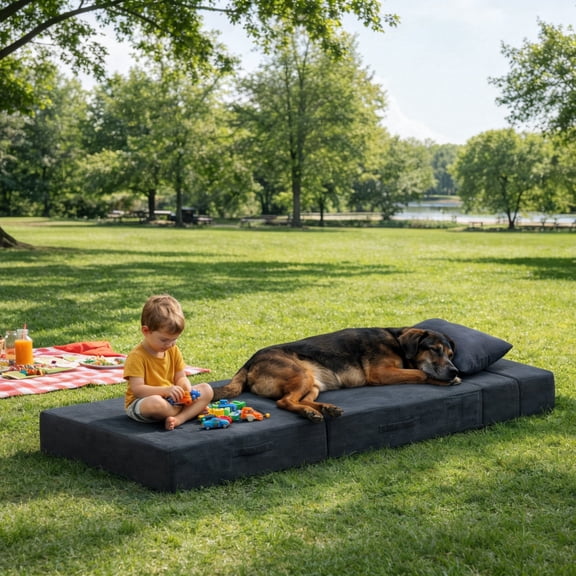 Jakoola 76"x26" Foldable Corduroy Pet Bed with Pillow, Portable Dog Sofa with Storage Bag, 3-in-1 Convertible Design for Small to Large Dogs