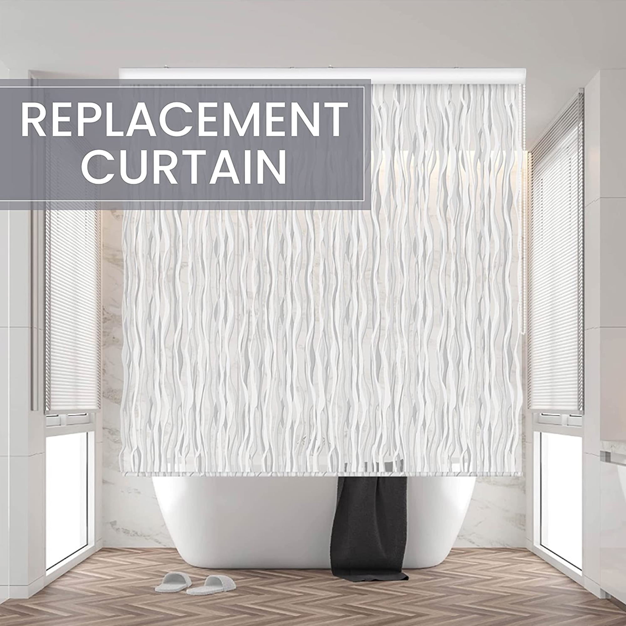 Jakooz Replacement Shower Screen for Rollup Bathroom Curtain Liner, Wave