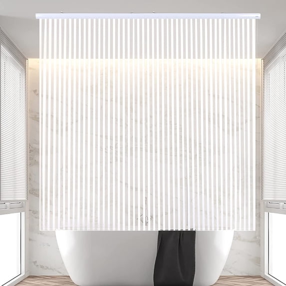 Jakooz Waterproof Rollup Bathroom Curtain Heavy Duty Shower Curtain for Bathtubs, White Stripe
