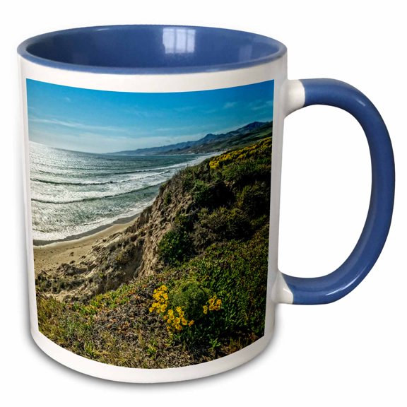 3drose, Jalama Beach Cliffs in California View, 11oz Two-tone Blue Mug