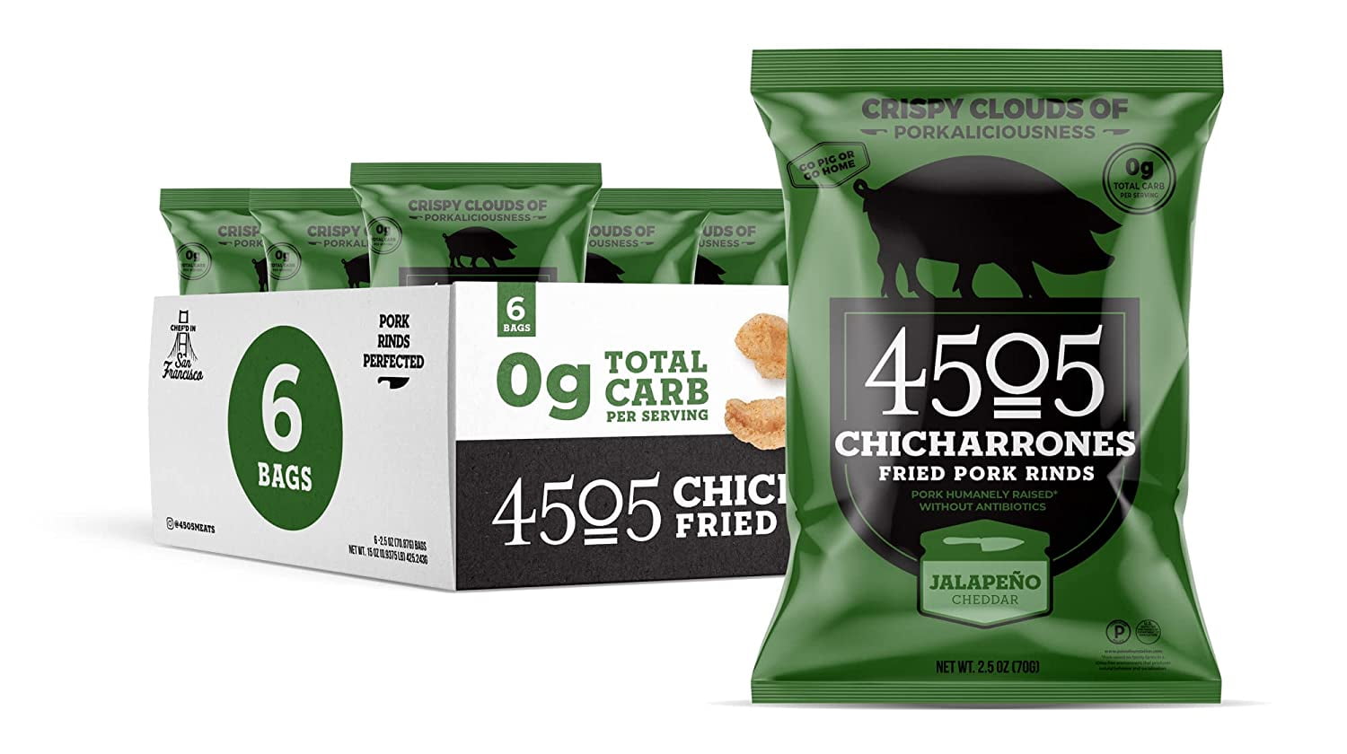 Jalapeno Cheddar Chicharrones, Fried Pork Rinds, 2.5 Ounce Bags (Pack ...