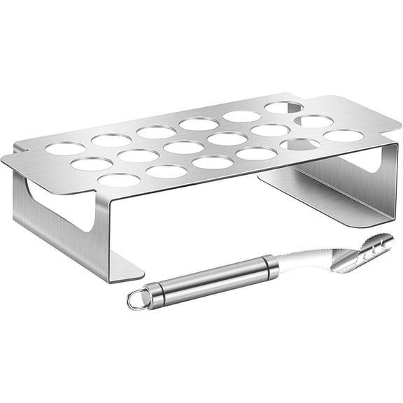 Jalapeno Grill Rack with Corer Tool Jalapeno Popper Holder 18 Holes Stainless Steel Drumstick Chicken Wings Roaster Popper Griller& Cooker for BBQ Smoker and Oven (Color:Silver)