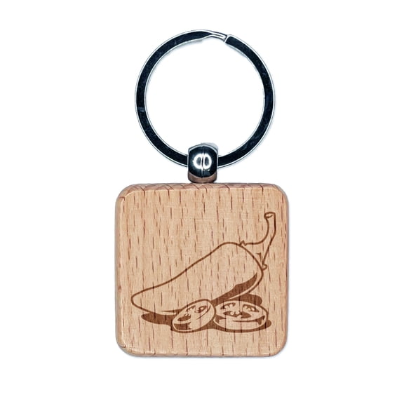 Jalapeno Hot Pepper with Seeds Square Keychain Charm Tag - Engraved Wood